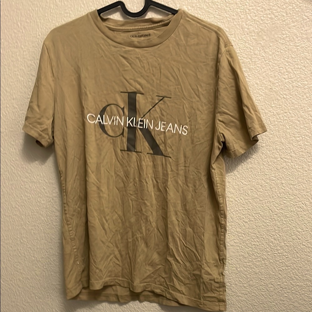 Calvin Klein Khaki Short Sleeve Tee Cotton Crew Neck